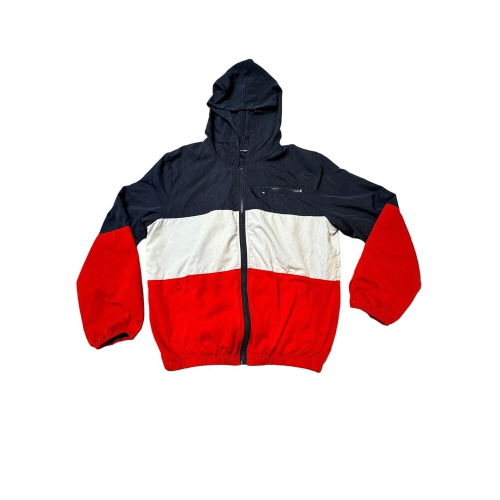 Brandy Melville Windbreaker Jacket Red/White/Blue Zip-Up Hooded Women's One-Size